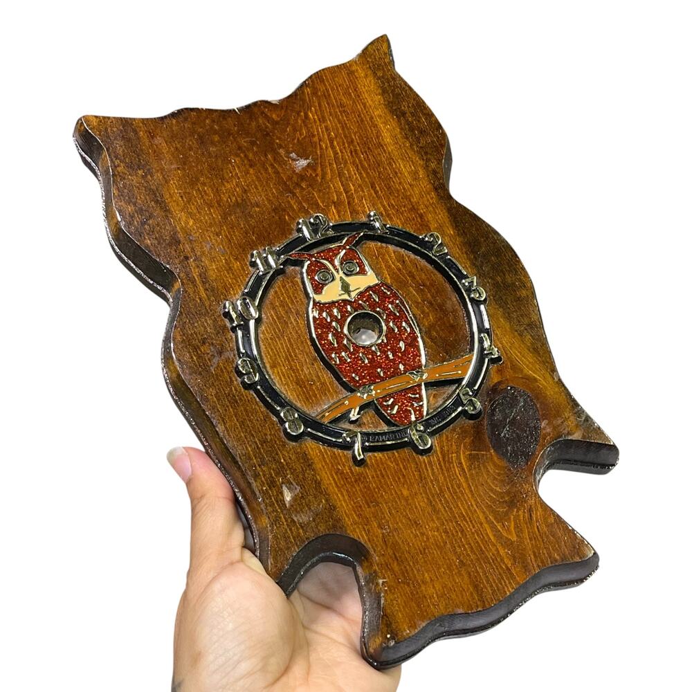 Vintage 1983 Owl Clock Plaque Wood Wall Decor Glitter Enamel Repair Project